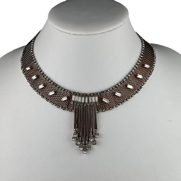 Hobé Vintage 16" Collar Necklace Fringe & Rhinestone Baguettes Hobe - Picture 1 of 16